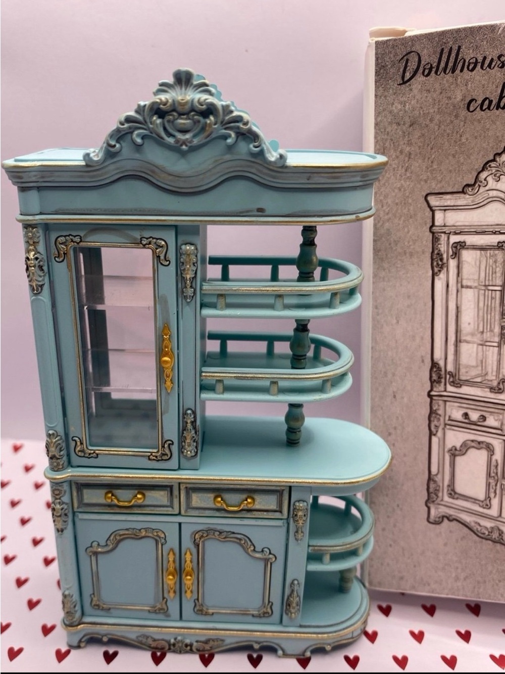 Blue/Green Miniature Display Cabinet with Gold Accents - Home Storage cabinet